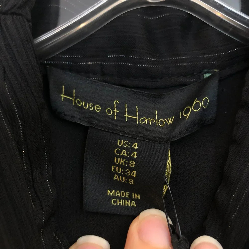 NEW House of Harlow 1960 Black Ruched Long Sleeve Mini Cocktail Dress 4 NWT - Picture 7 of 7